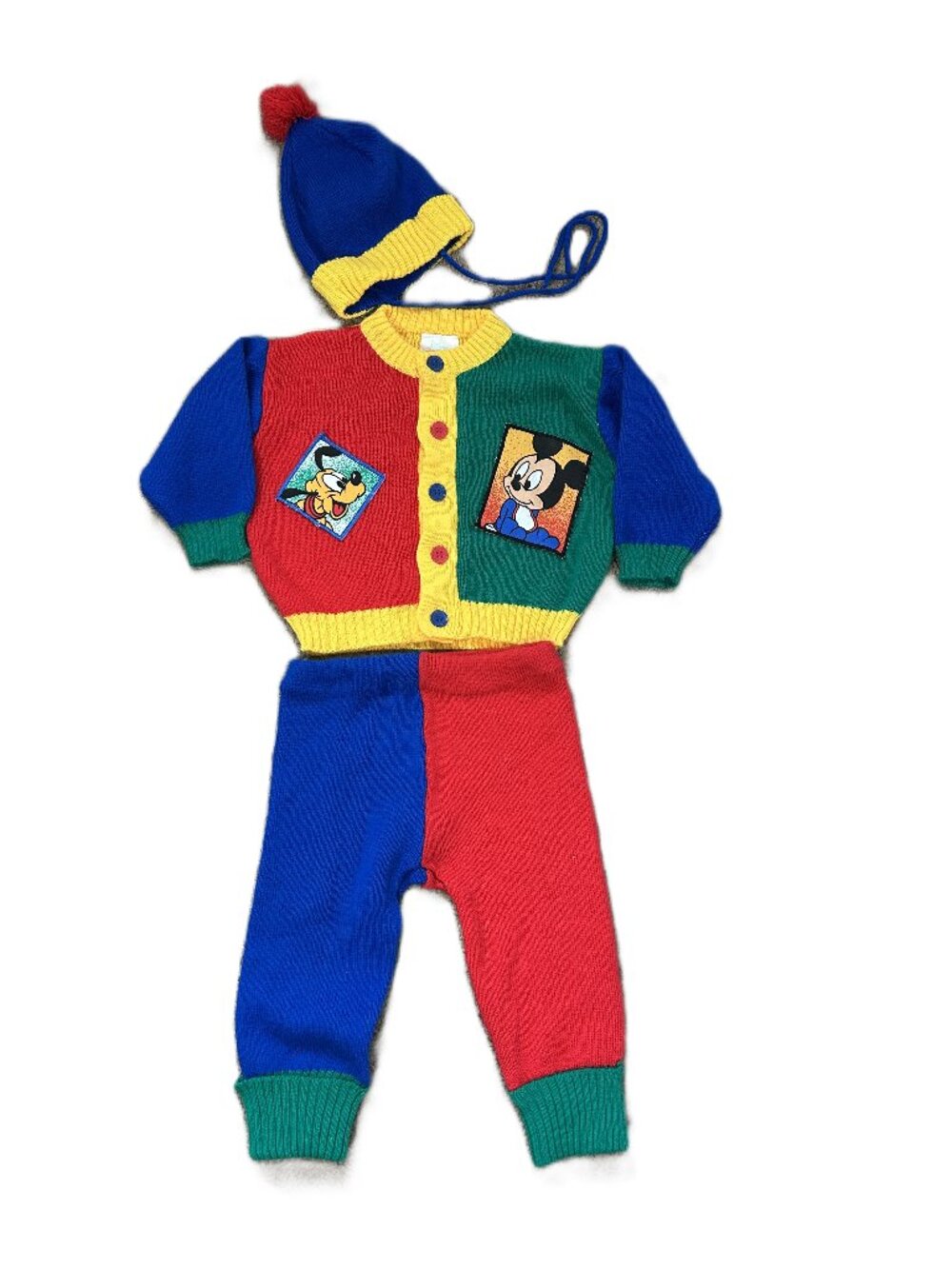 Baby Disney 80's Vintage Sweater Knit Outfit w Hat Mickey Pluto 12 mos